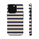 Navy & Cream Ribbed Holiday Sweater Design iPhone Case with MagSafe compatibility
