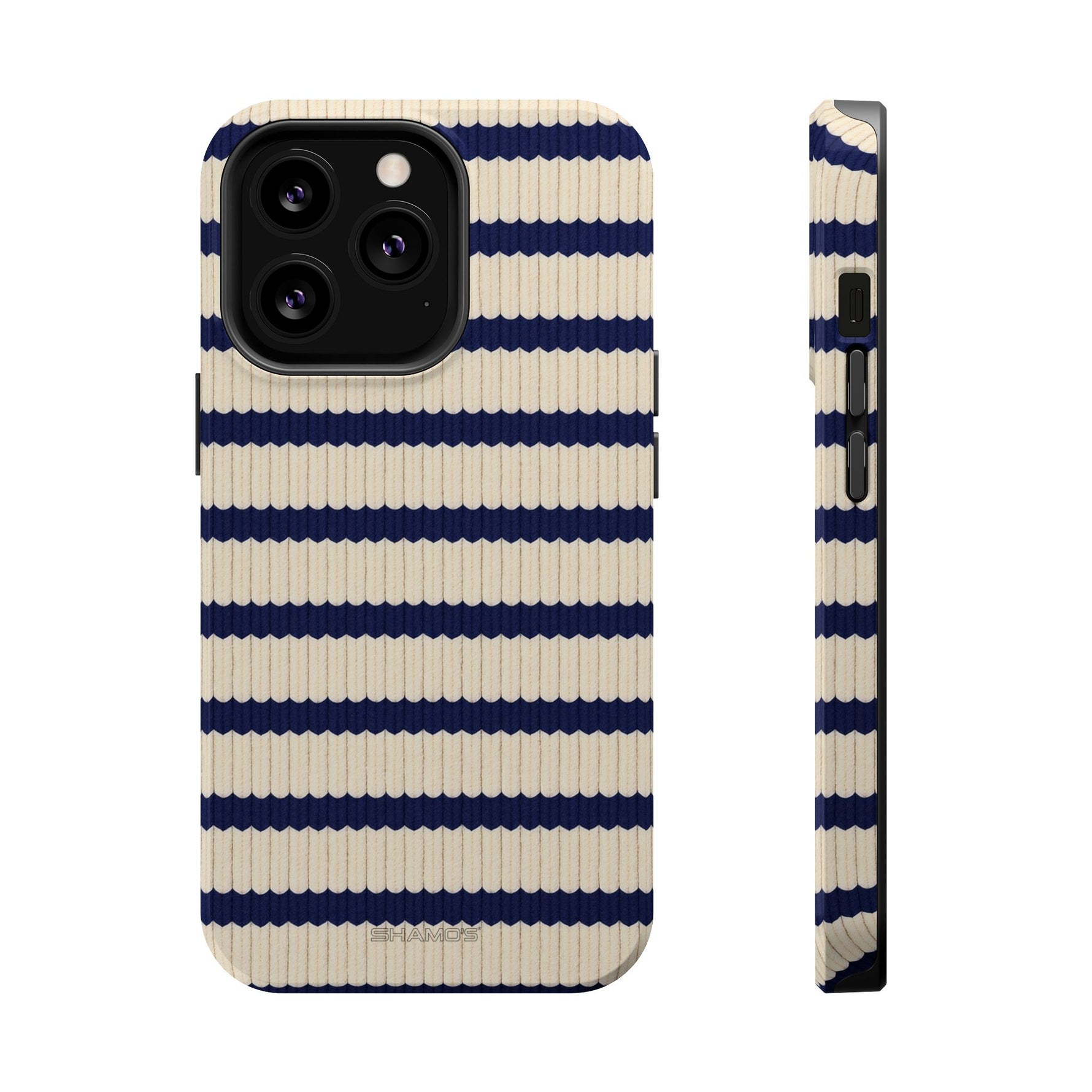 Navy & Cream Ribbed Holiday Sweater Design iPhone Case with MagSafe compatibility