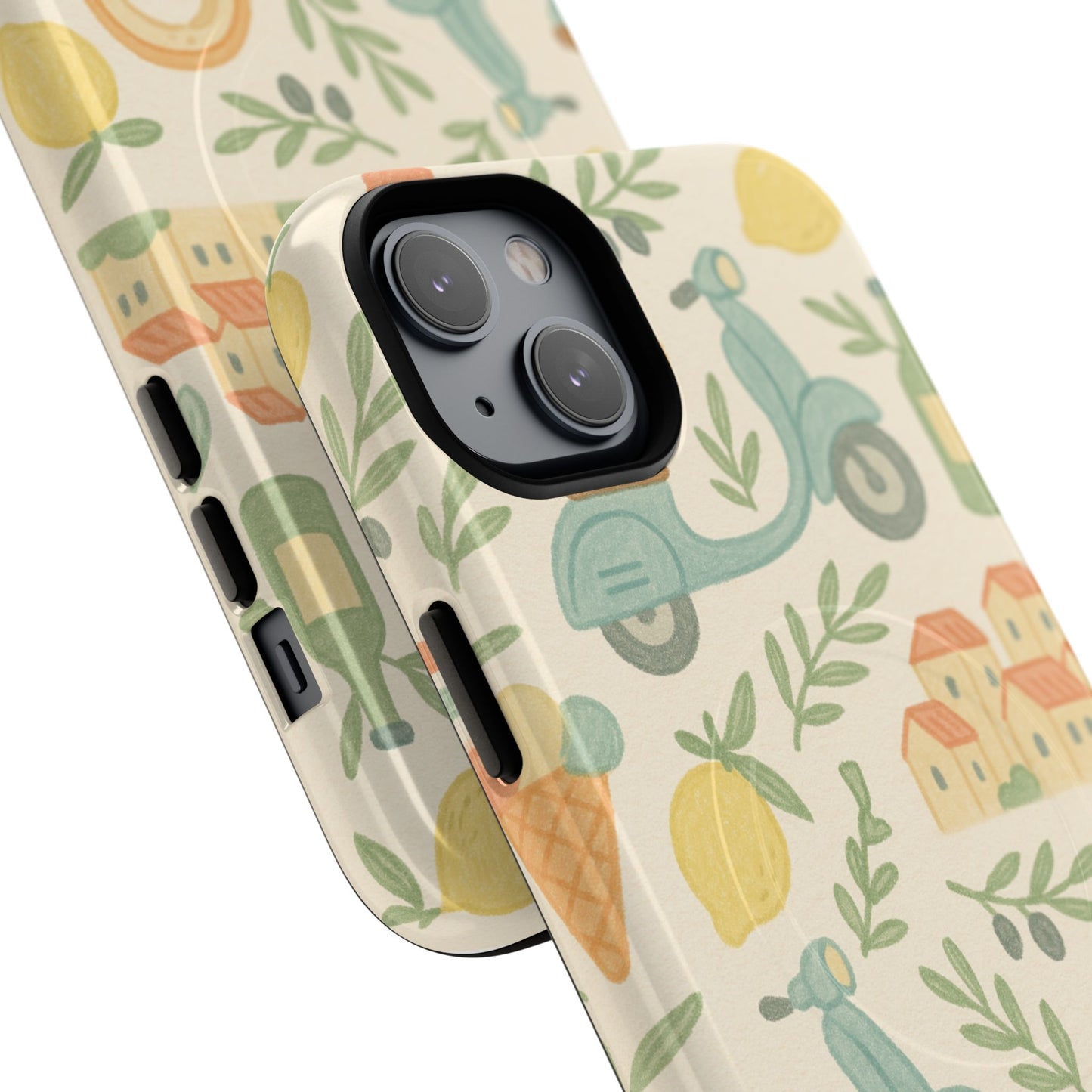 Italian Summer Drawing  iPhone Case — Lemon & Vespa Pattern Tough MagSafe Case