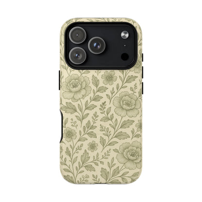 Sage Pattern Vintage Floral iPhone Case | Compatible with MagSafe