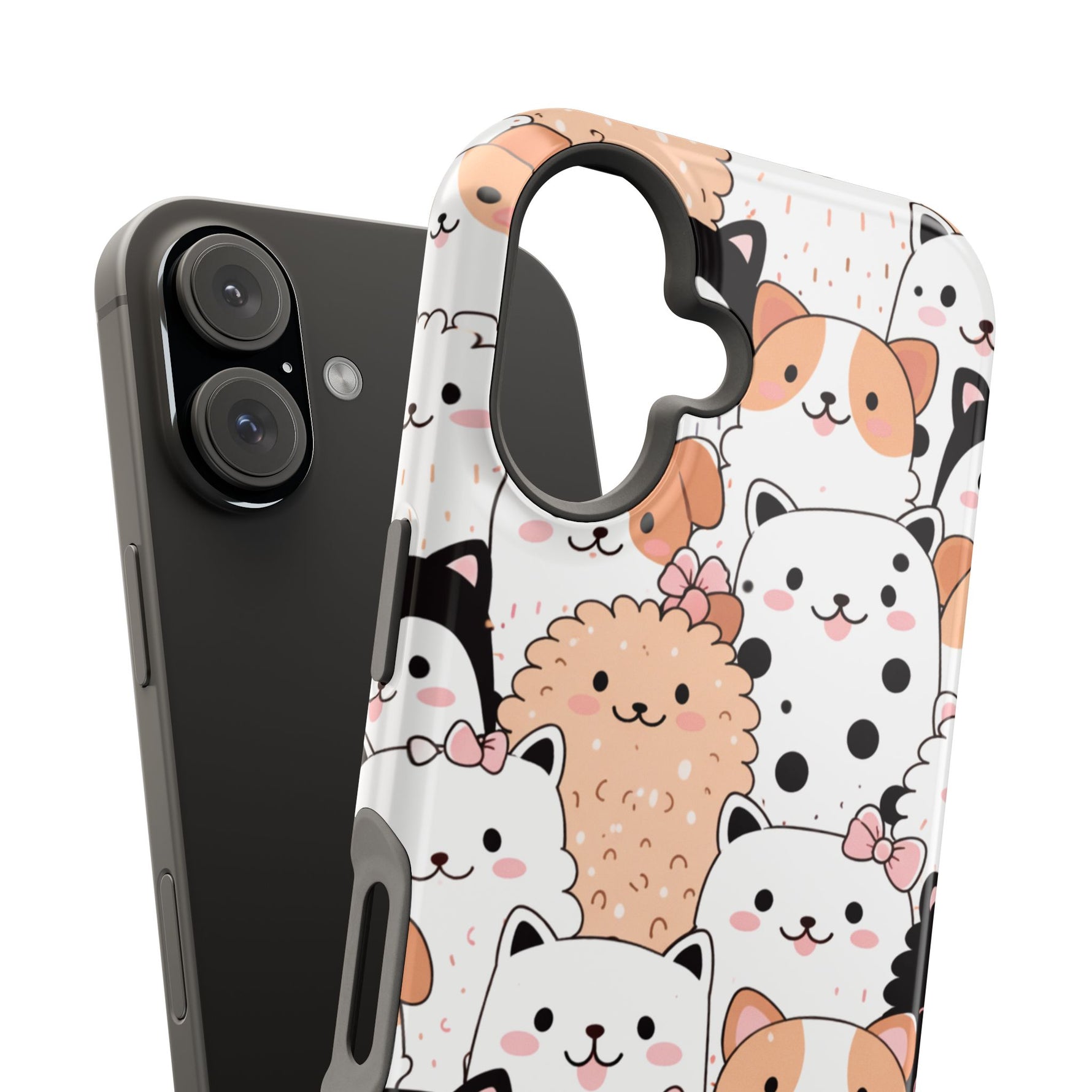 Cute Cartoon Cats & Puppies Phone Case with MagSafe Compatibility