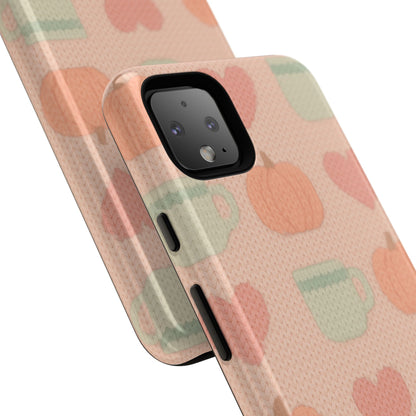 Autumn Cozy iPhone Case – Pumpkin, Heart & Coffee Cup Pattern
