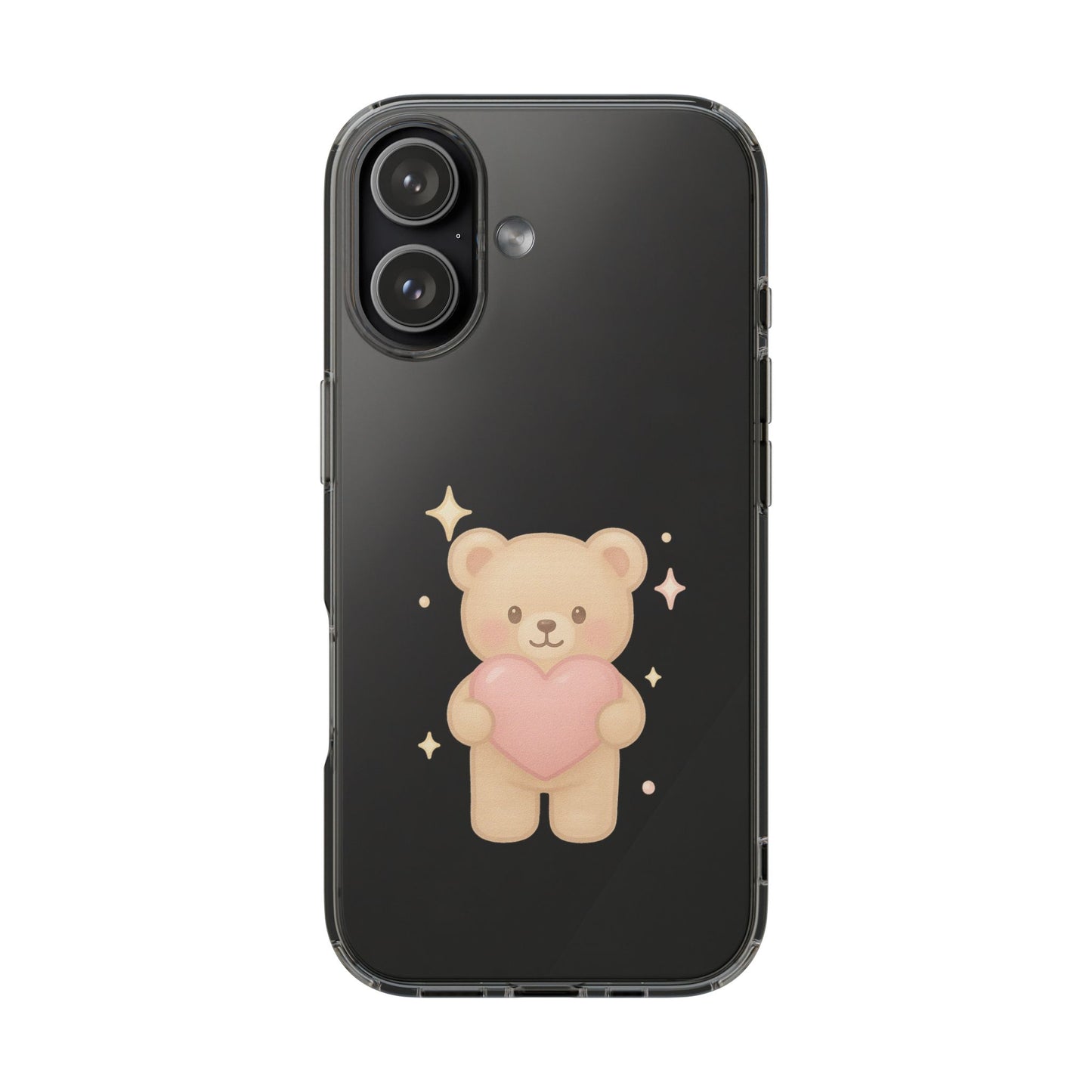 Romantic Teddy Bear Impact-Resistant iPhone Case with Heart Design