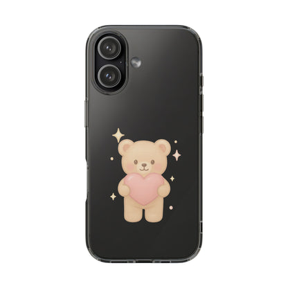 Romantic Teddy Bear Impact-Resistant iPhone Case with Heart Design