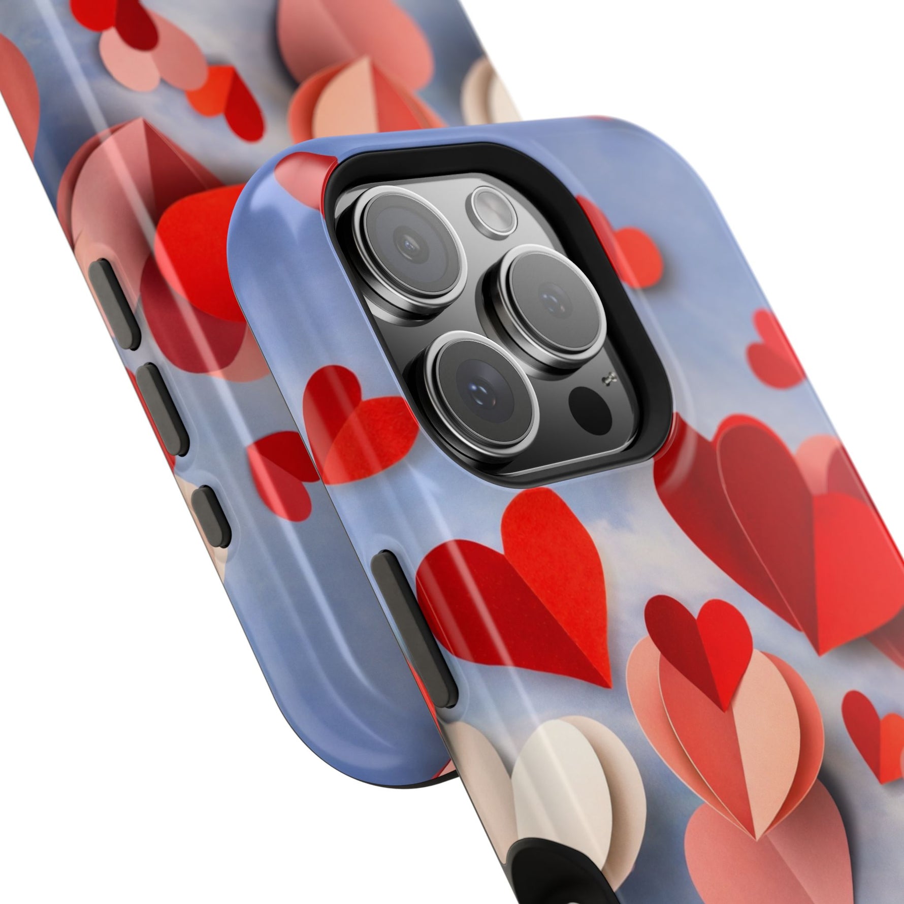 3D Paper Hearts Valentine Love iPhone Case with MagSafe Compatibility, Personalizable - iPhone 17 Pro Max / Glossy - Shamo's
