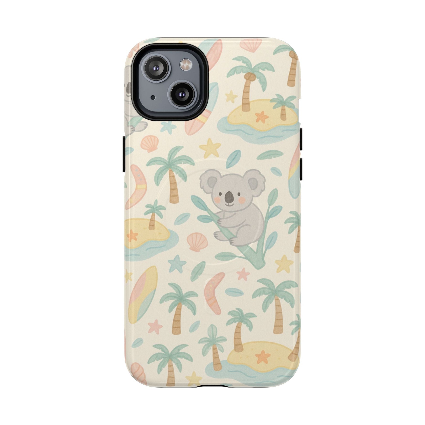 Australia Hand-Drawn Koala Beach iPhone Case — Cute Tropical Palm & Surf Print | with MagSafe  Shamo's iPhone 14 Plus / Glossy