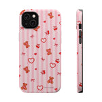 Pink Teddy Hearts Love iPhone Case, Impact-Resistant MagSafe Compatible