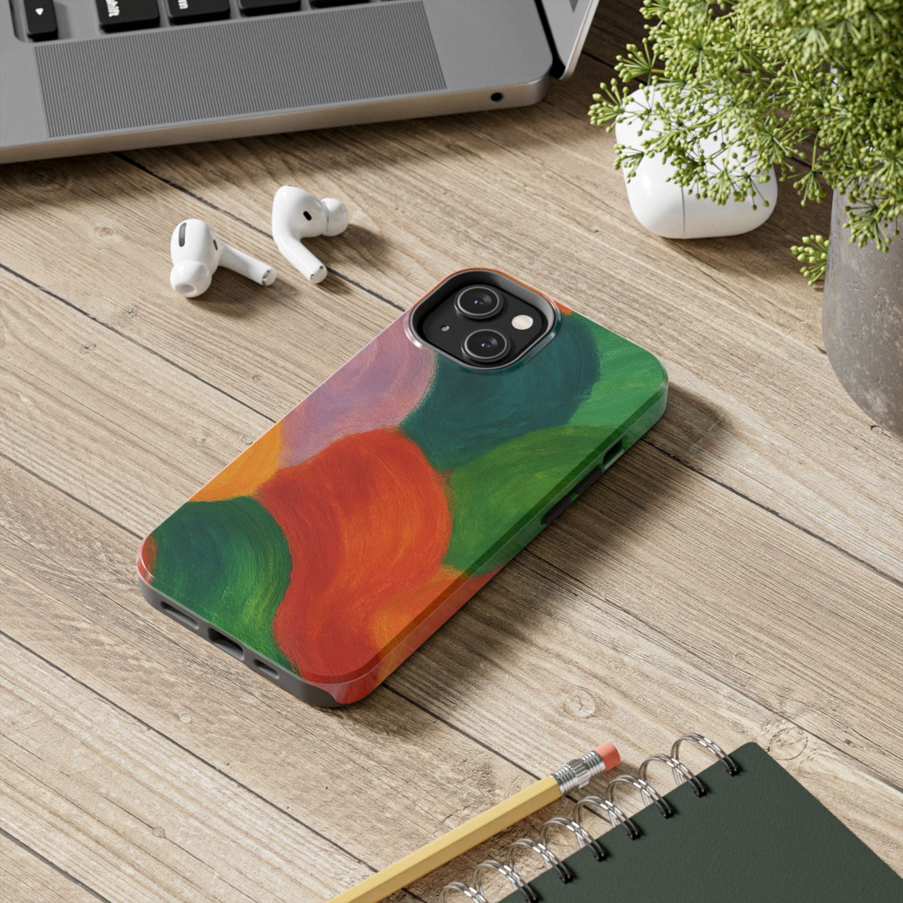 Abstract Color Wave Tough Phone Case — Bold Orange & Green Protective Phone Cover  Shamo's