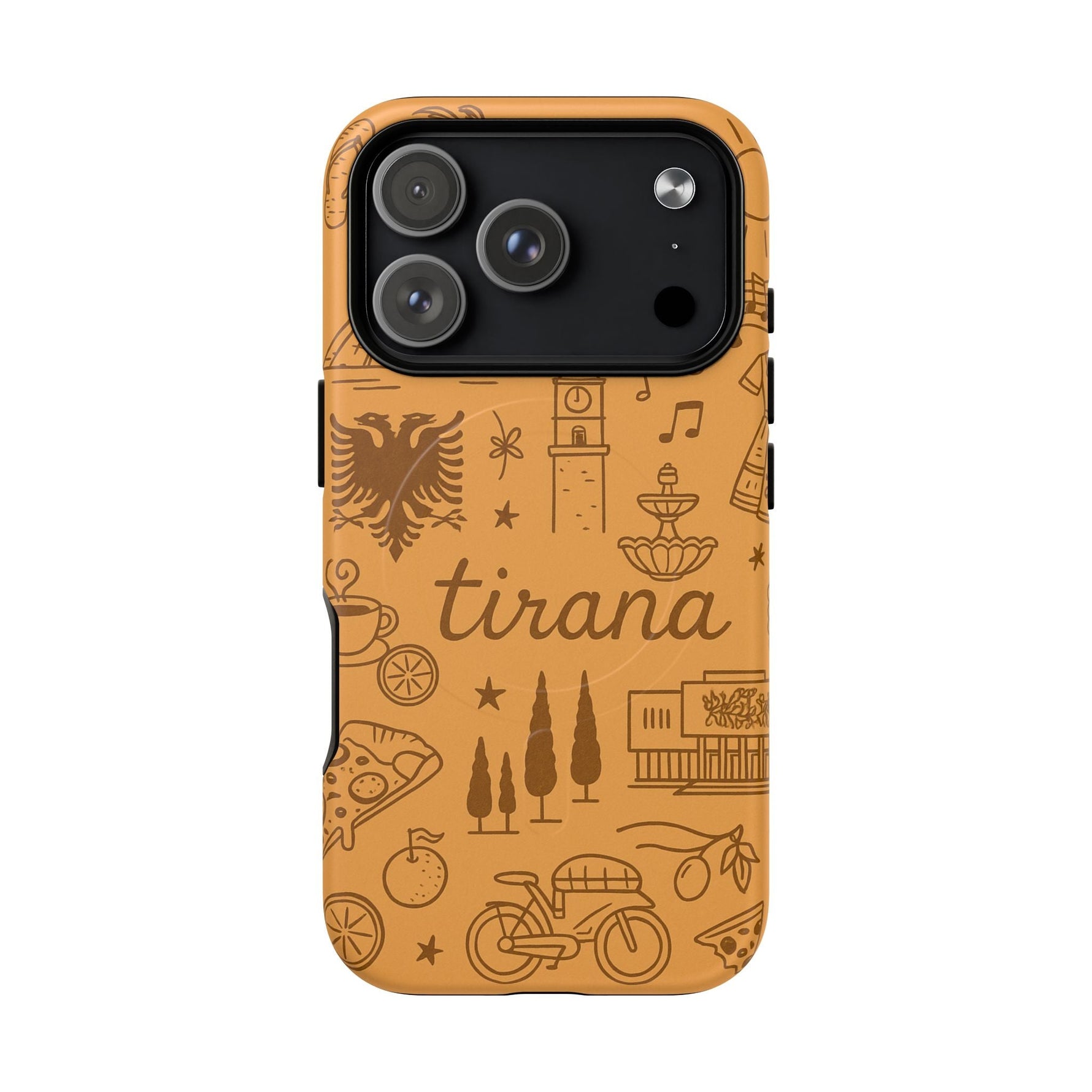 Tirana Illustrated Hand-Drawn iPhone Case — Albanian Landmarks & Icons | MagSafe compatible  Shamo's iPhone 17 Pro / Matte