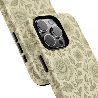 Sage Pattern Vintage Floral iPhone Case | Compatible with MagSafe