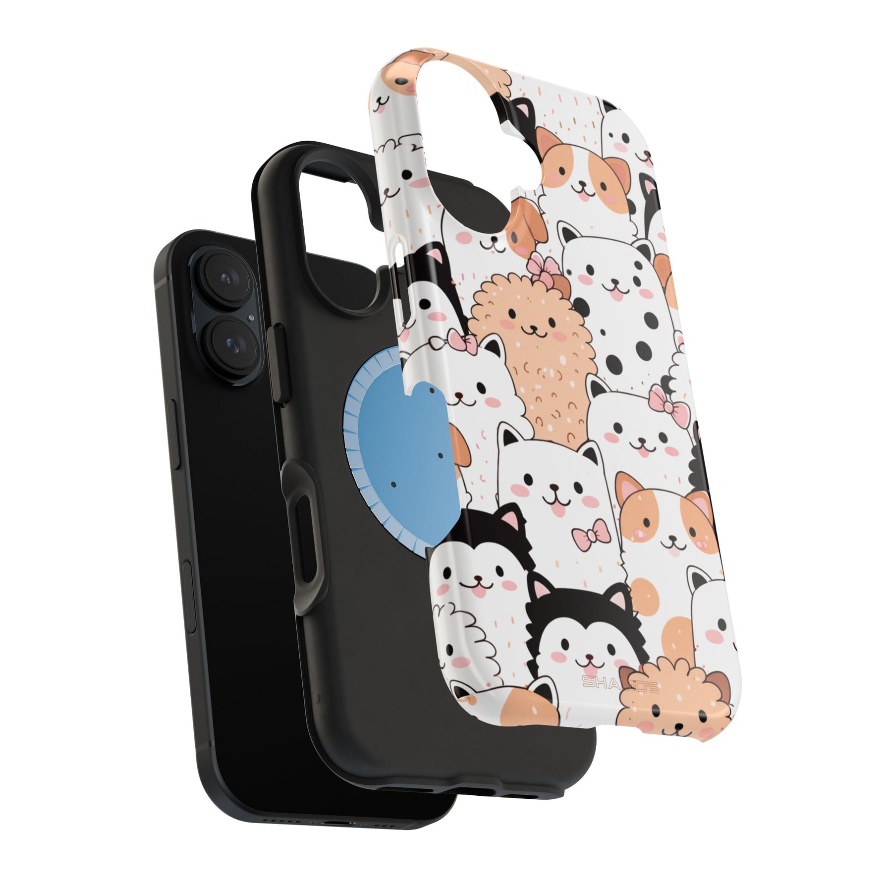 Cute Cartoon Cats & Puppies Phone Case with MagSafe Compatibility