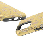 Honey Paisley MagSafe Phone Case, glossy diagonal dual-camera model, port openings and edge details