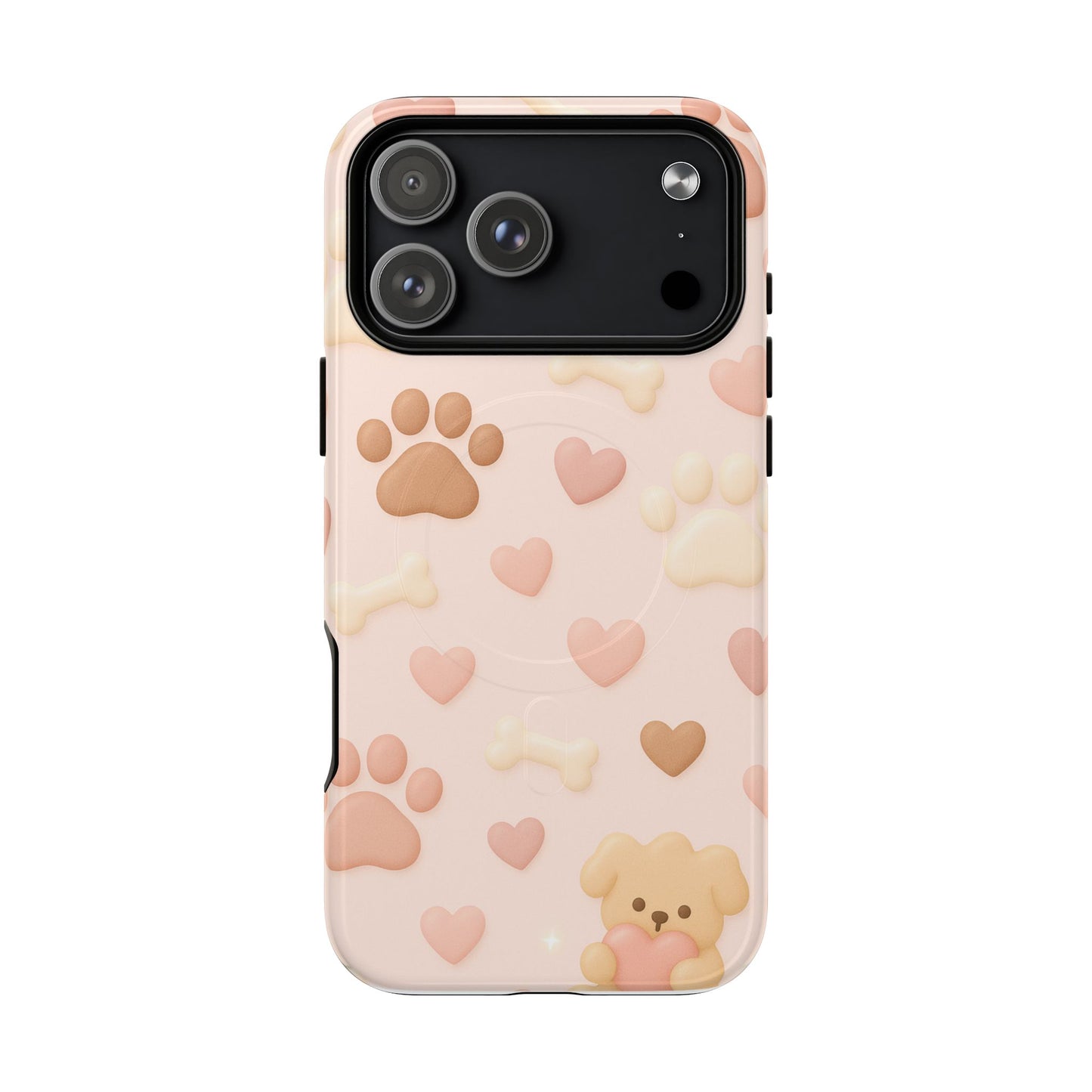 Pet Paw Pattern Phone Case — Pink Puppy Hearts & Bones with MagSafe