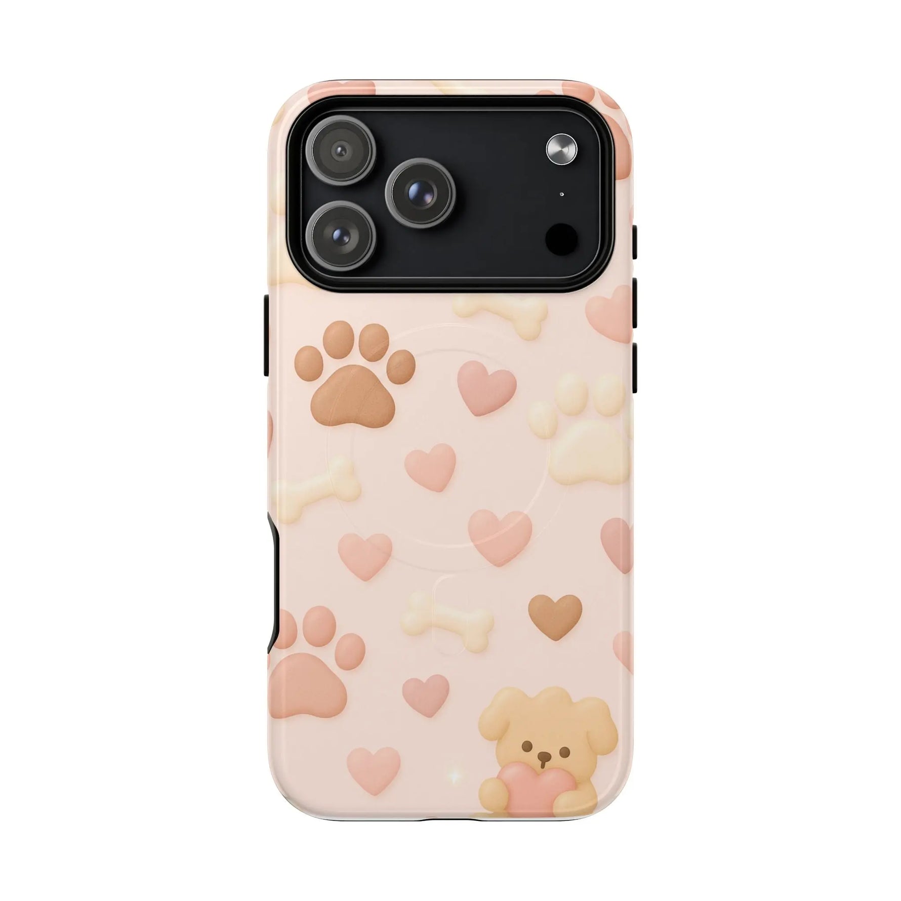 Pet Paw Pattern Phone Case — Pink Puppy Hearts & Bones with MagSafe - Shamo's