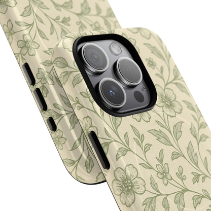 Sage Green Vintage Floral Pattern iPhone Case | MagSafe Compatible