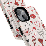 Romantic Love Doodle Tough iPhone Case ("LOVE", hearts, roses) (MagSafe compatible)  Shamo's