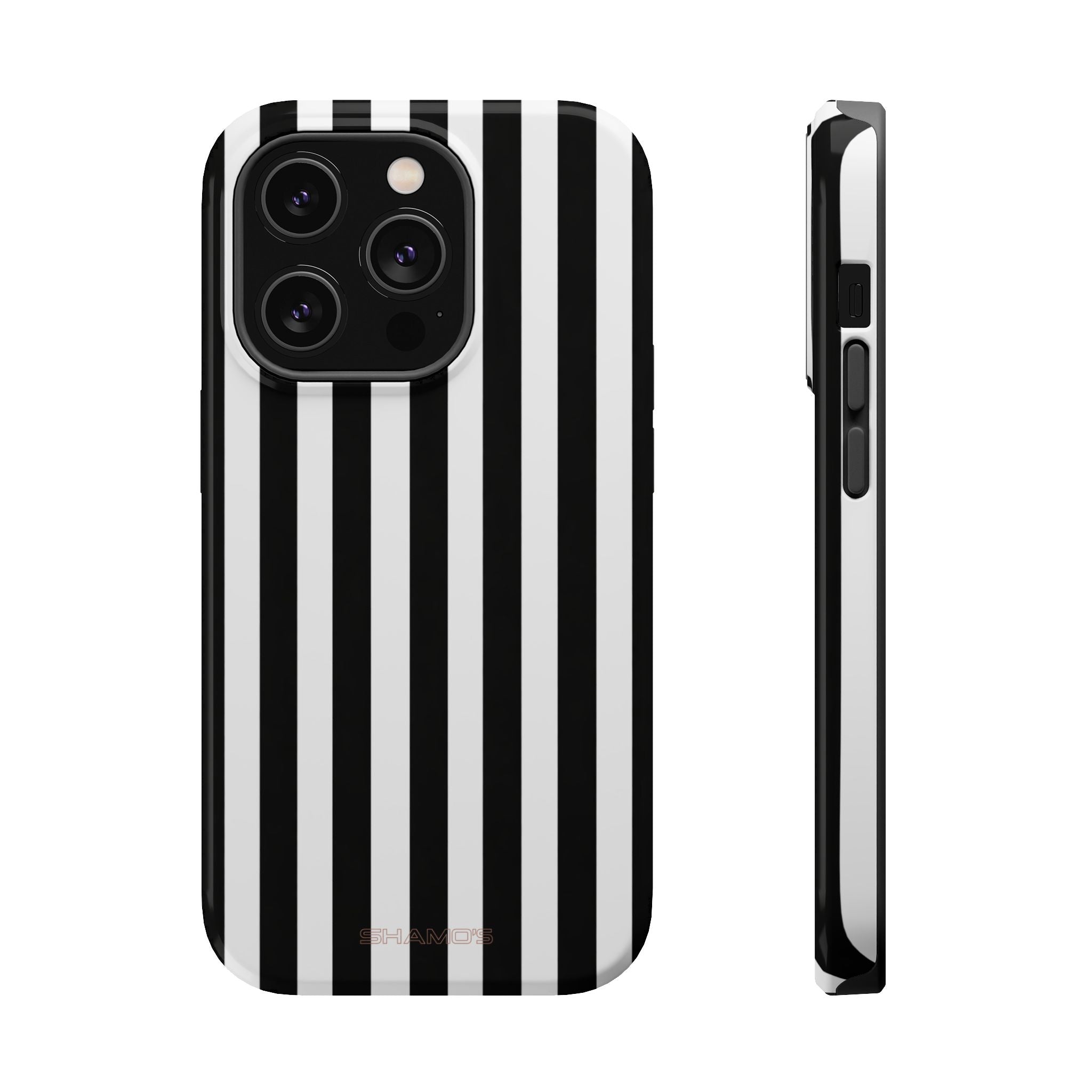 Striped MagSafe Compatible Magnetic Impact-Resistant Phone Case | Black & White Vertical Stripe (Noir Blanc) - iPhone 14 Pro / Glossy - Shamo's