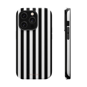 Striped MagSafe Compatible Magnetic Impact-Resistant Phone Case | Black & White Vertical Stripe (Noir Blanc) - iPhone 14 Pro / Glossy - Shamo's