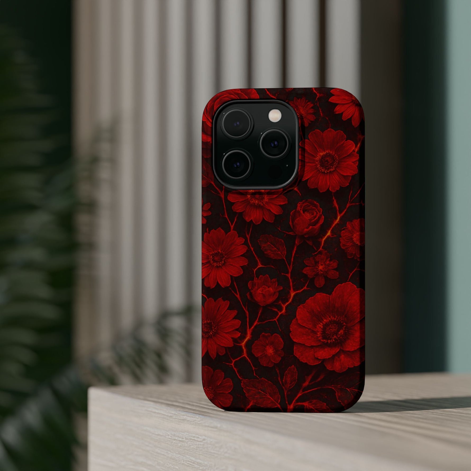 Melted Lava Dark Red Floral iPhone Case — MagSafe Compatible  Shamo's
