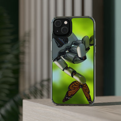 Clear Cases for iPhone 14 Series with Robotic hand and Butterfly.