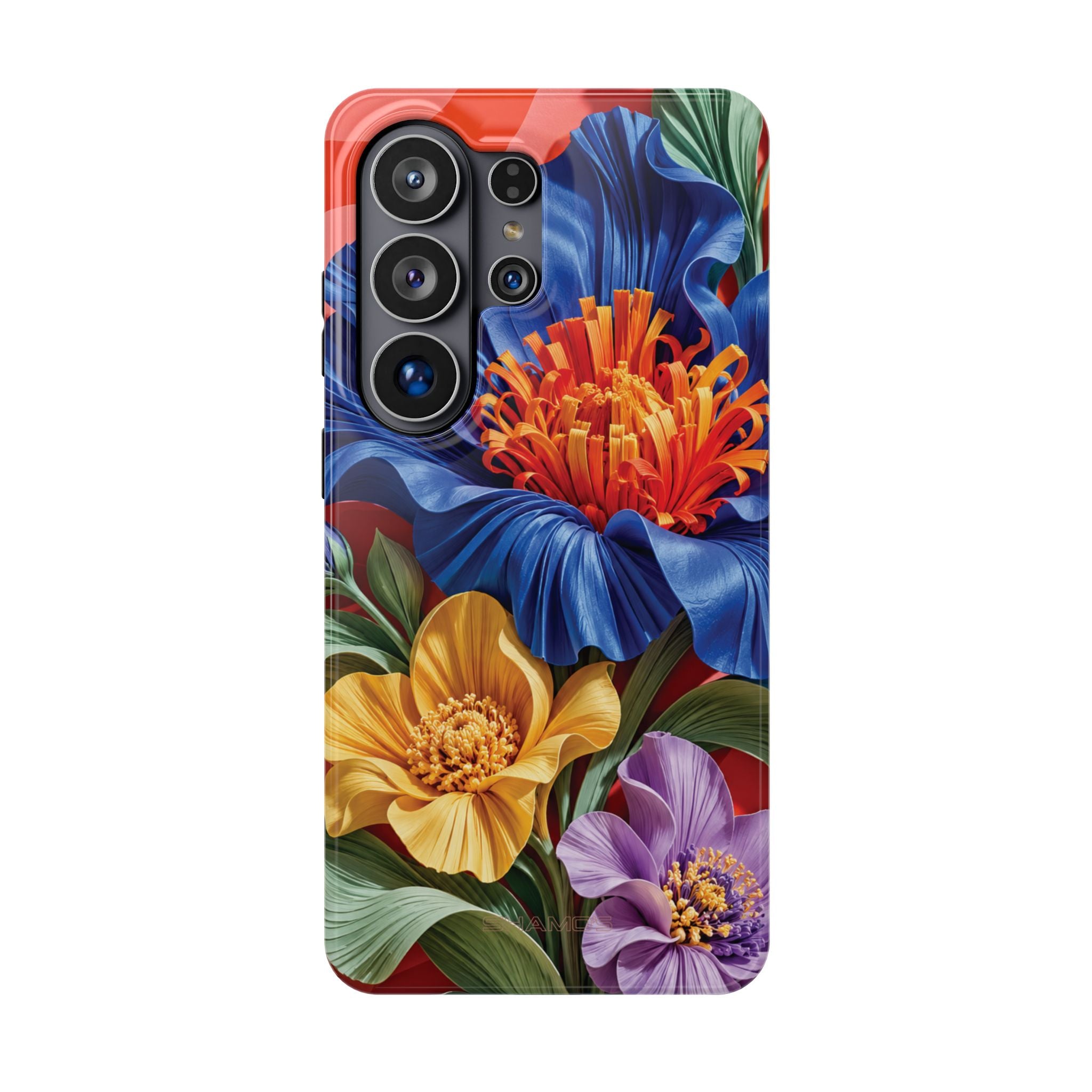 Electric Paradise MagSafe Phone Case – Cobalt Floral & Coral Waves | Glossy