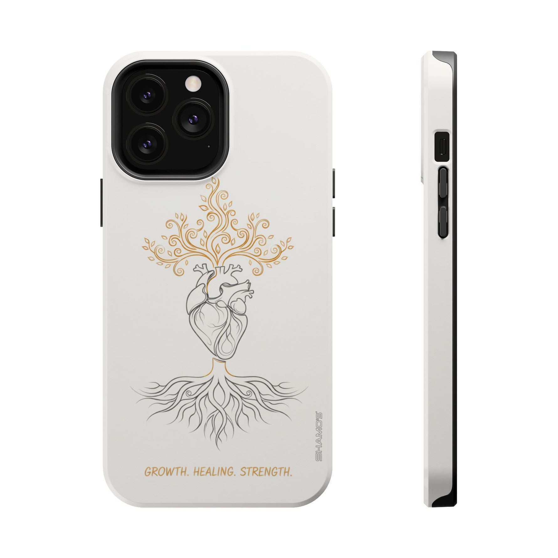 Minimalist Impact-Resistant iPhone Case, Heart Root Illustration ("Growth. Healing. Strength.") MagSafe Compatible - iPhone 13 Pro Max / Glossy - Shamo's