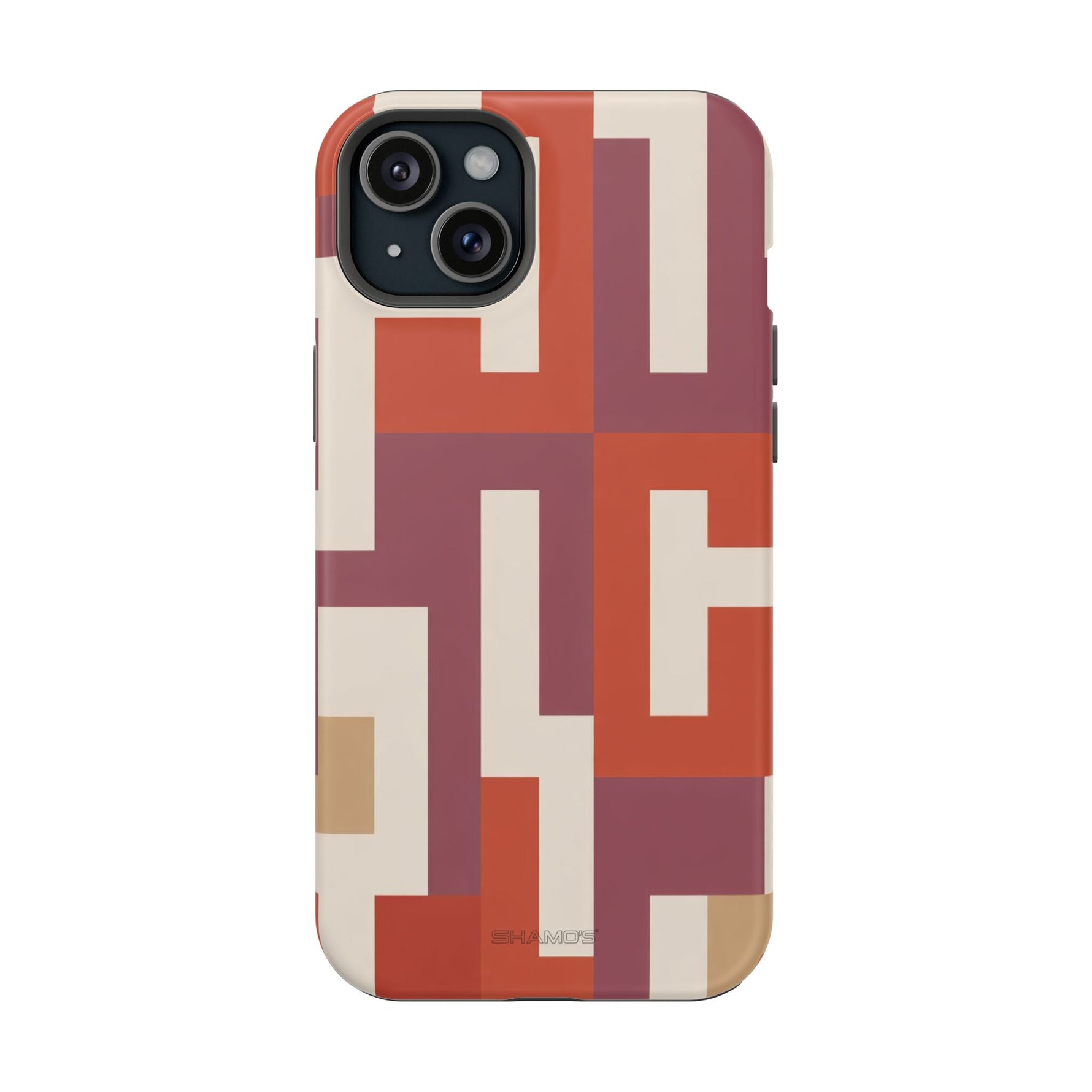 Retro Geometric Magnetic MagSafe Compatible Impact Phone Case — Bold Red & Terracotta Pattern