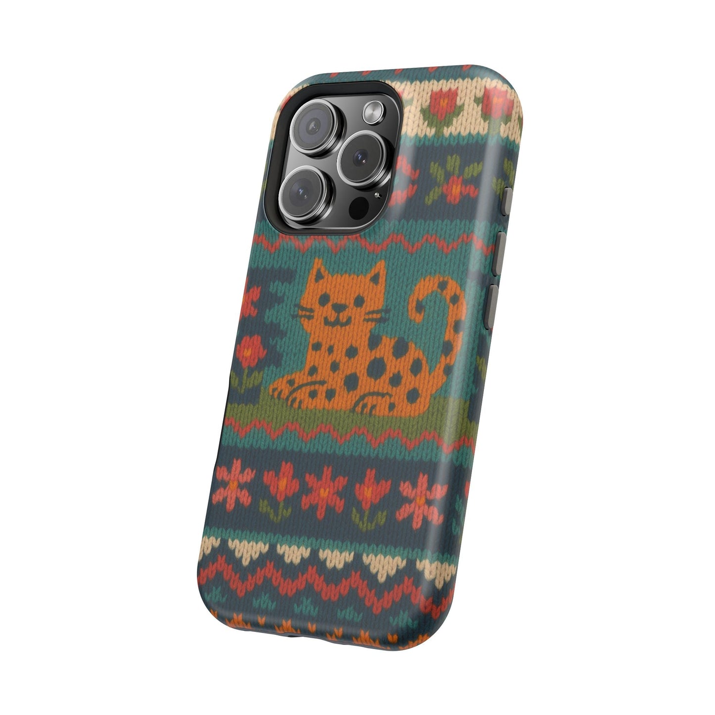 Cozy Knit Leopard Pattern Sweater Holiday Theme iPhone Case with MagSafe compatibility