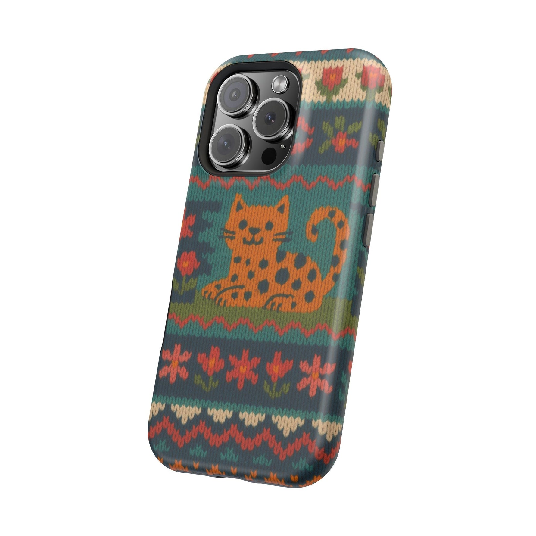 Cozy Knit Leopard Pattern Sweater Holiday Theme iPhone Case with MagSafe compatibility  Shamo's