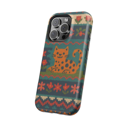 Cozy Knit Leopard Pattern Sweater Holiday Theme iPhone Case with MagSafe compatibility