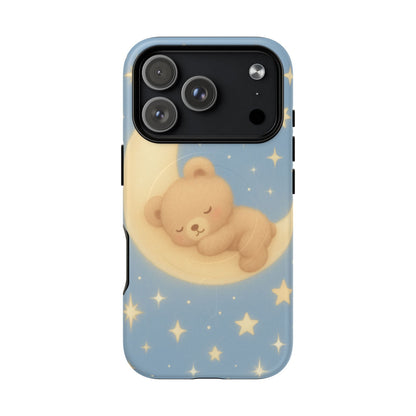 Sleepy Teddy Bear & Stars iPhone Case with MagSafe
