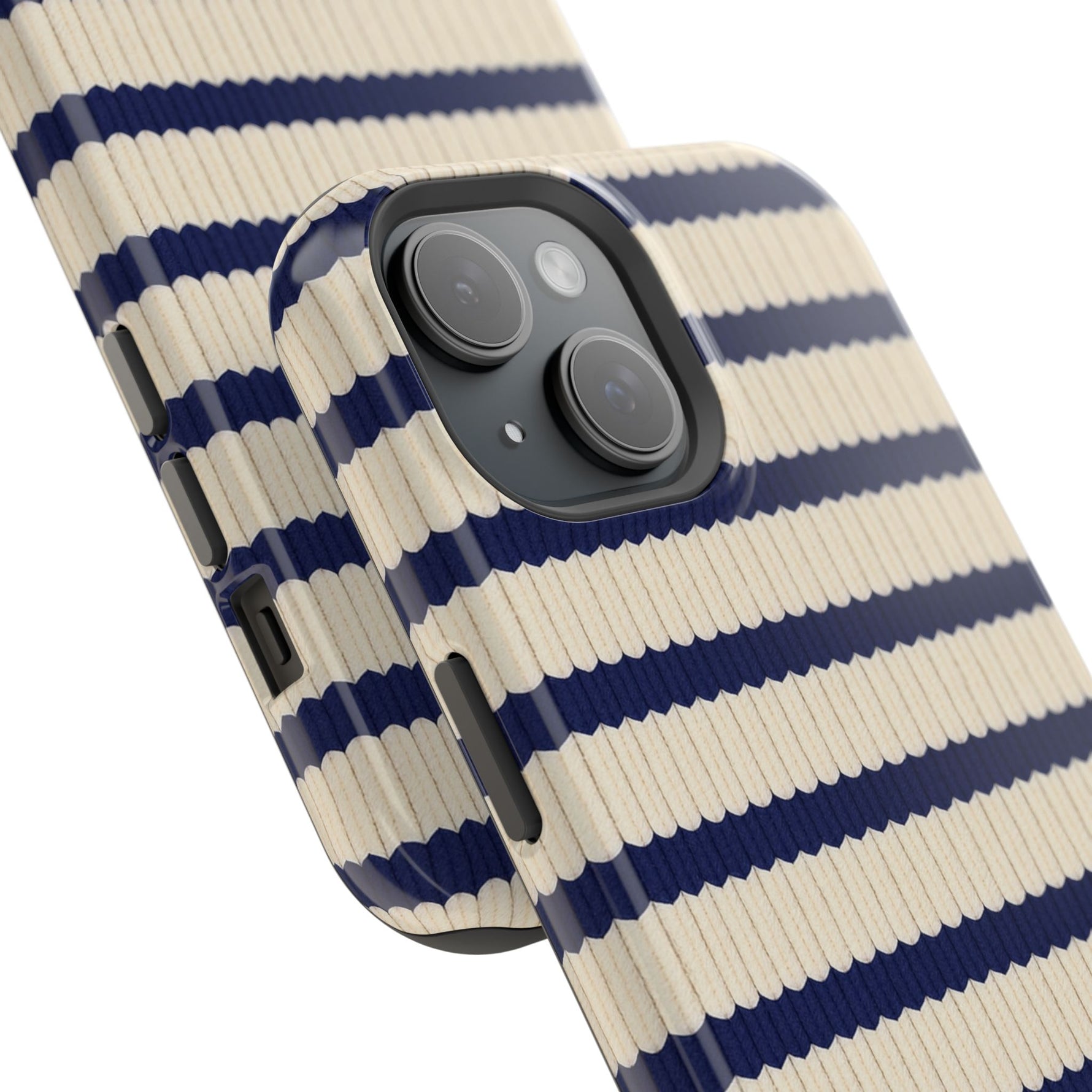 Navy & Cream Ribbed Holiday Sweater Design iPhone Case with MagSafe compatibility