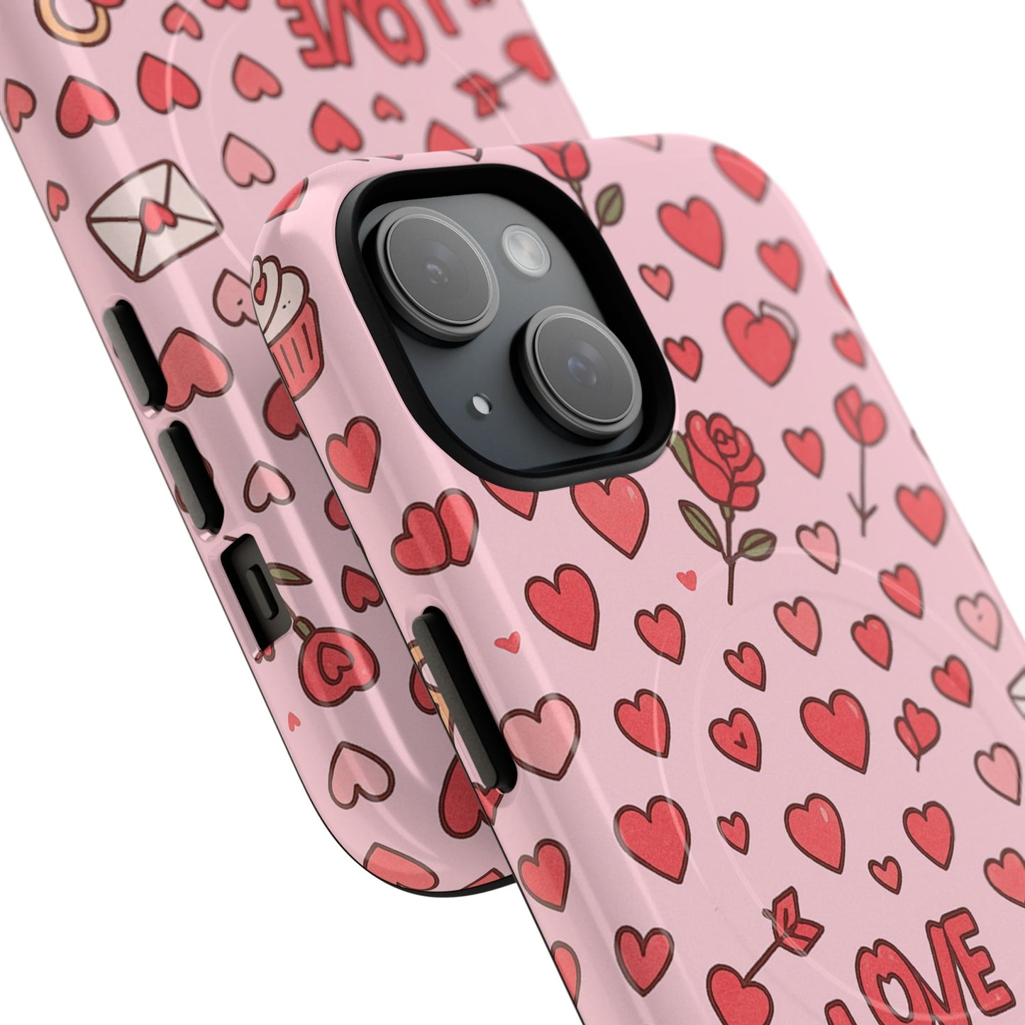 Pink Love Hearts Pattern Tough iPhone Case (MagSafe compatible)