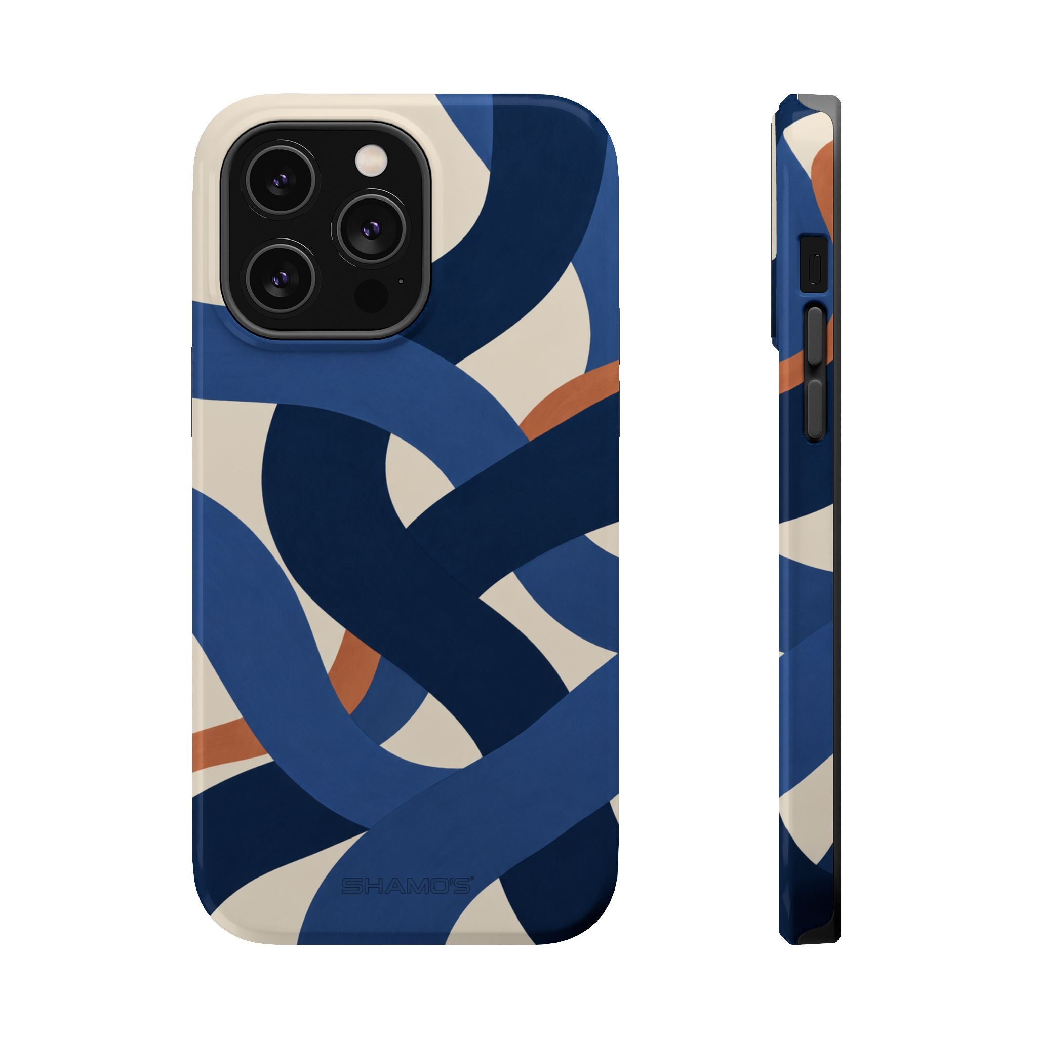 Indigo Loom MagSafe Phone Case – Blue & Ivory Abstract Woven Pattern