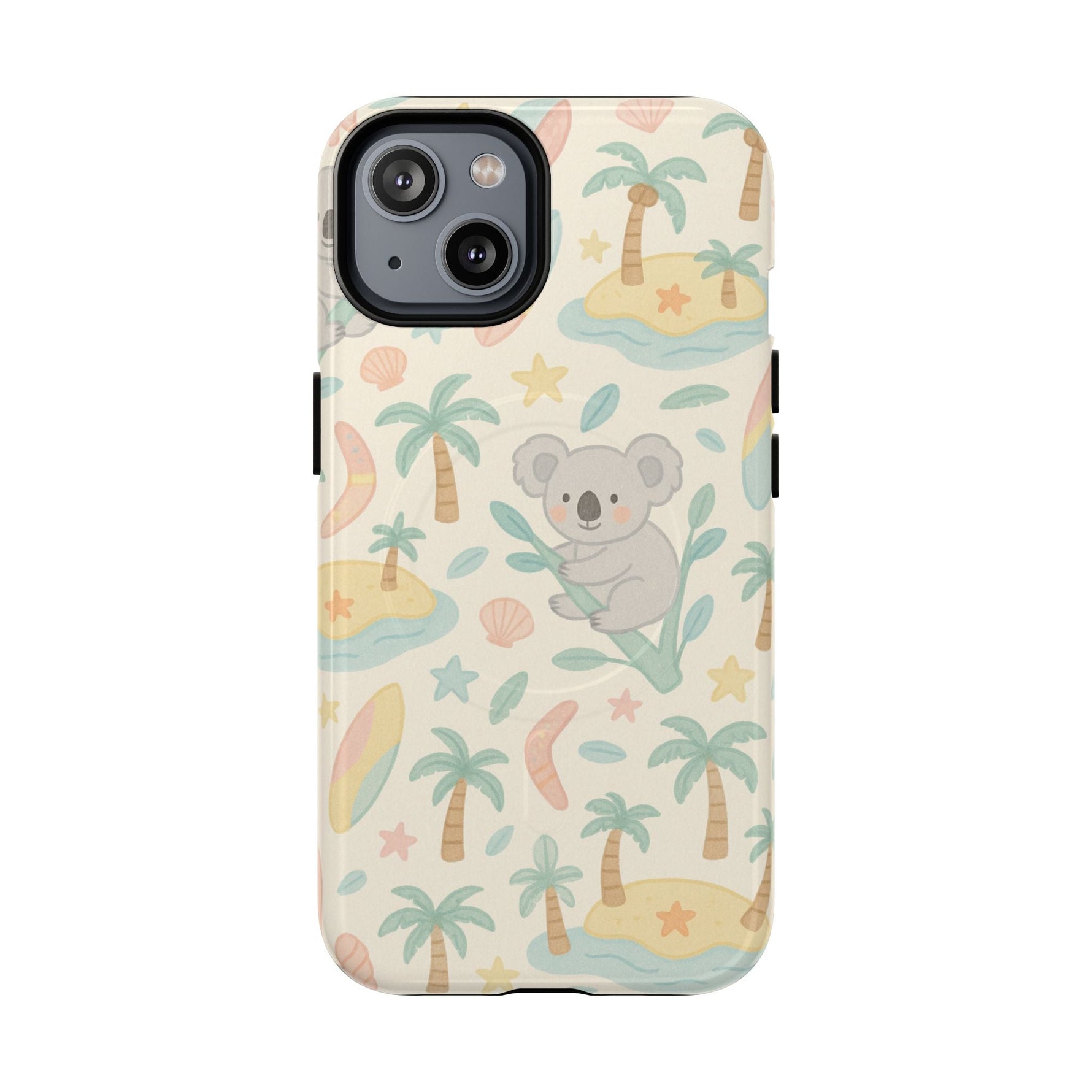 Australia Hand-Drawn Koala Beach iPhone Case — Cute Tropical Palm & Surf Print | with MagSafe  Shamo's iPhone 14 / Glossy