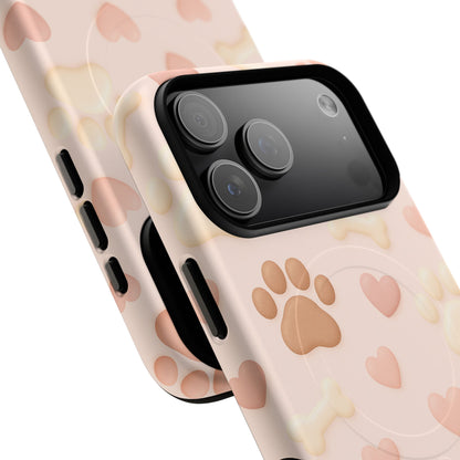 Pet Paw Pattern Phone Case — Pink Puppy Hearts & Bones with MagSafe