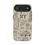 NY City Icons Tough iPhone Case — Statue of Liberty, Pizza & Taxi Pattern | Compatible with MagSafe  Shamo's iPhone 17 Air / Matte