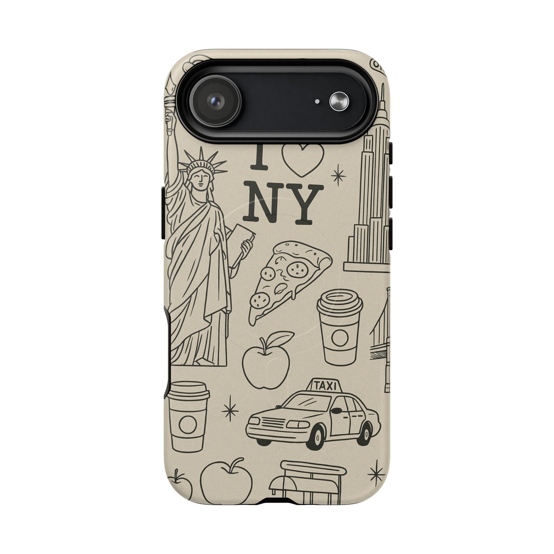 NY City Icons Tough iPhone Case — Statue of Liberty, Pizza & Taxi Pattern | Compatible with MagSafe  Shamo's iPhone 17 Air / Matte