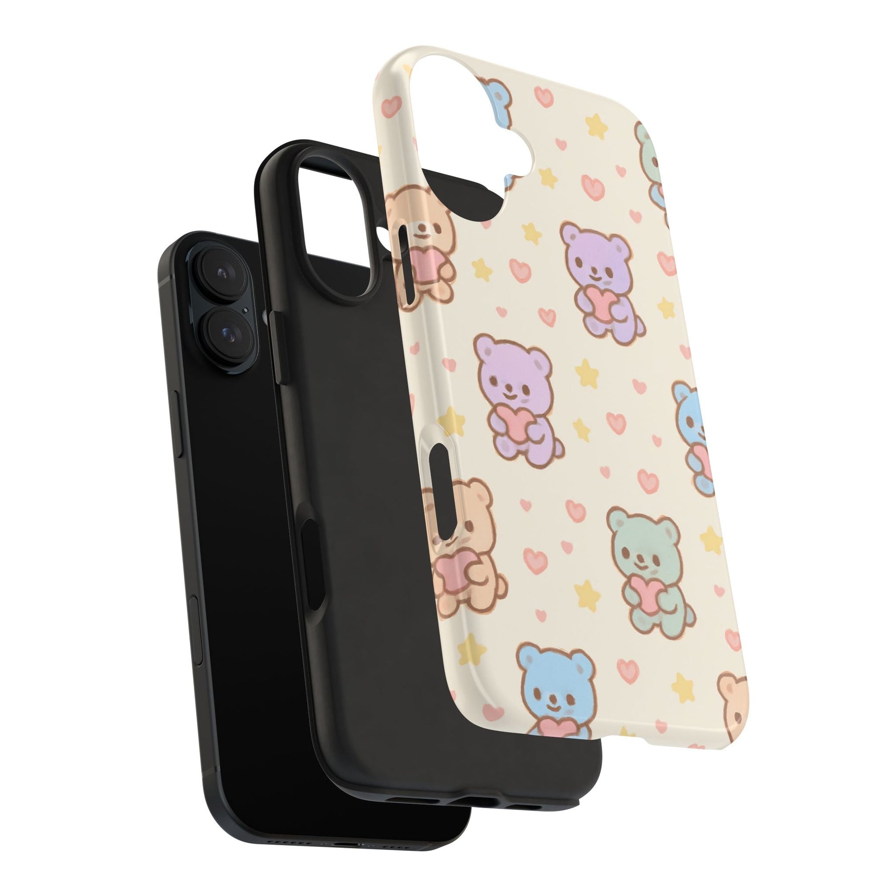 Cute Pastel Bear Impact Phone Case | Heart & Star Kawaii Pattern  Shamo's