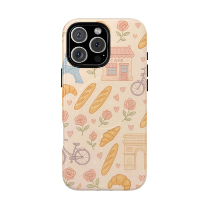 Parisian Bakery iPhone Case — Cute Eiffel Tower, Croissants & Baguette Tough MagSafe Case