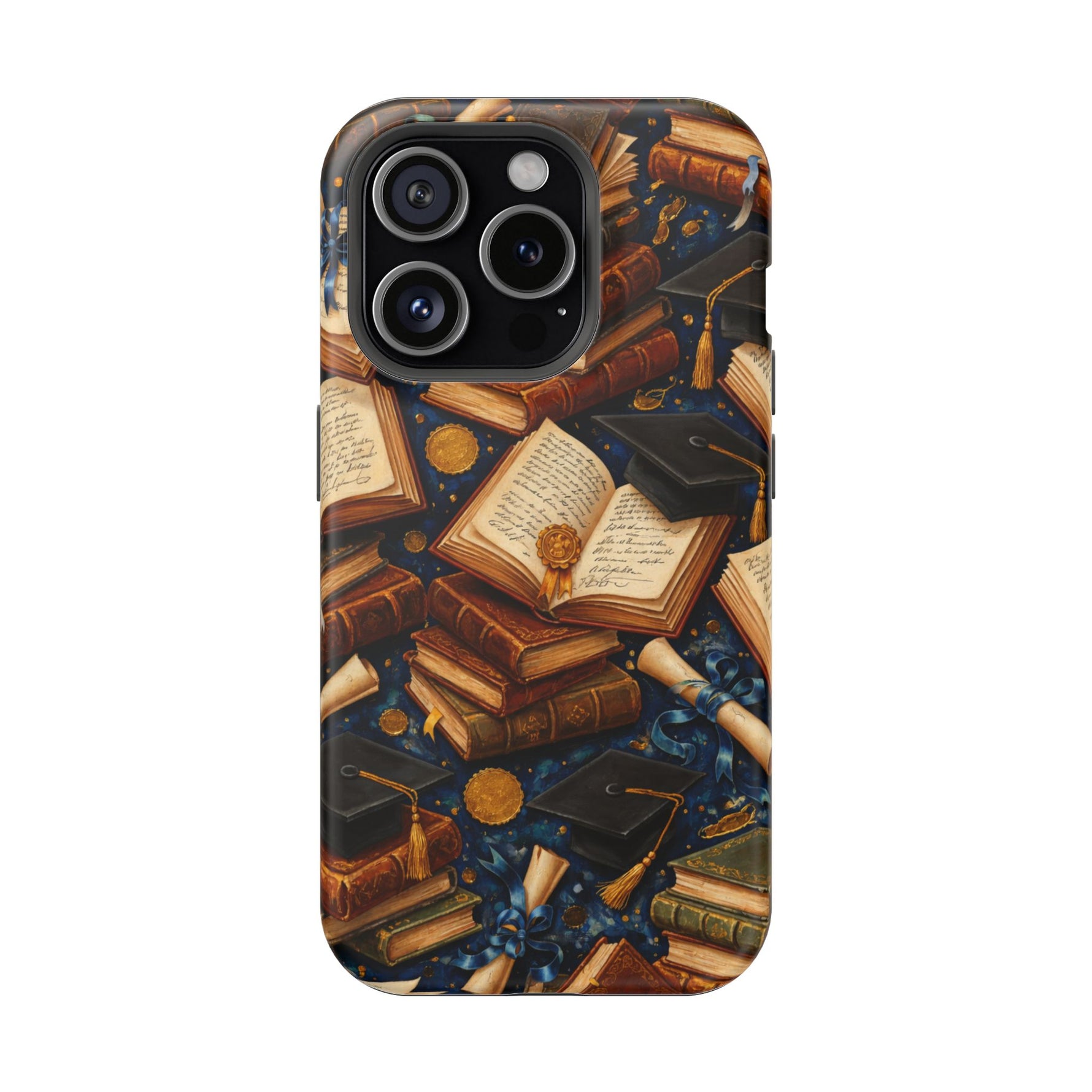 Vintage Books & Graduation Caps MagSafe Phone Case, Impact-Resistant Graduation Gift - iPhone 15 Pro / Matte - Shamo's
