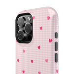 Pink Heart Gingham MagSafe iPhone Case, Impact‑Resistant, Magnetic Protection