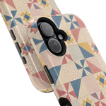 Prairie Quilt – Pastel Patchwork Pattern MagSafe Phone Case, glossy vertical dual-camera model, camera and side-button close-up