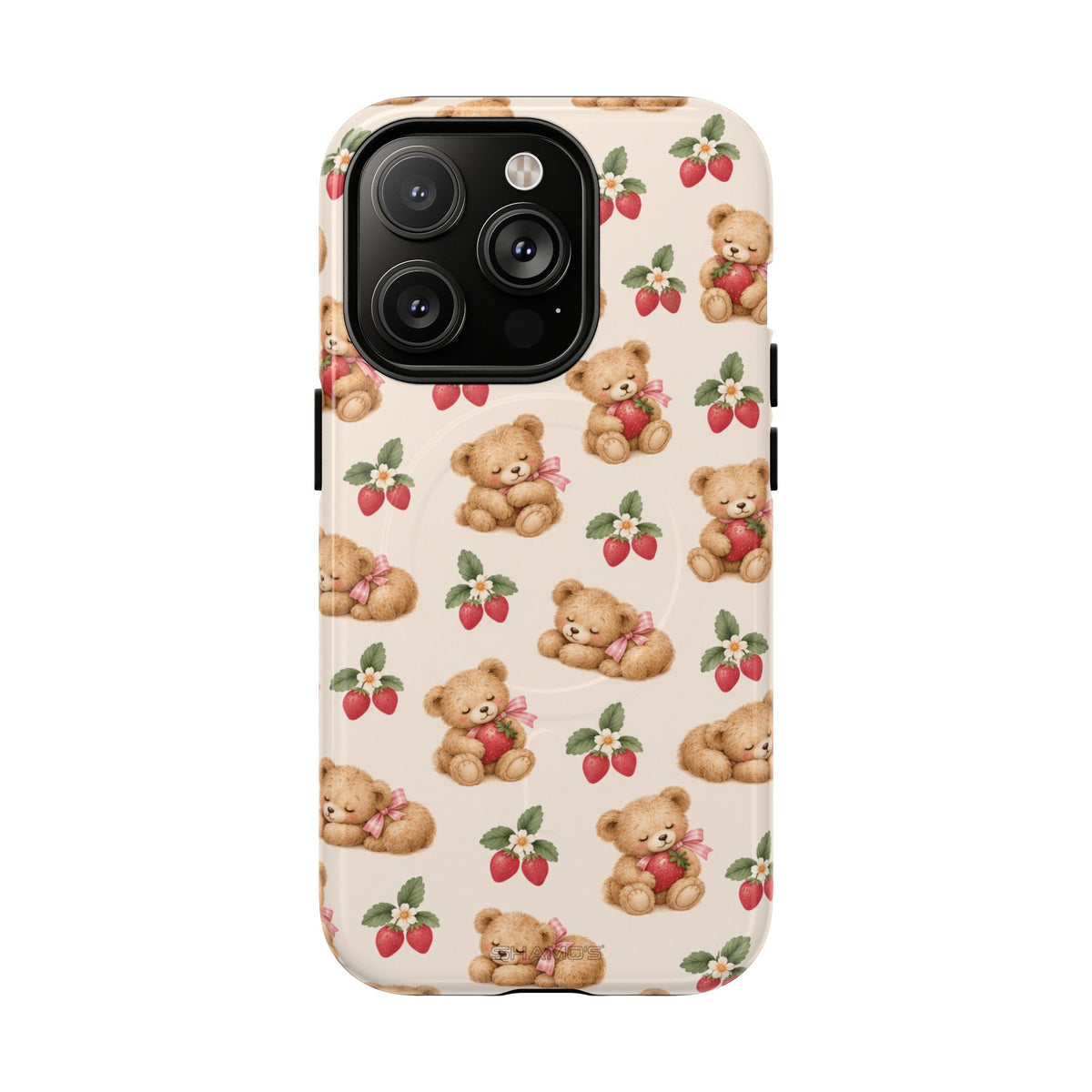 Teddy Berry Cozy Strawberry Pattern iPhone Case with MagSafe