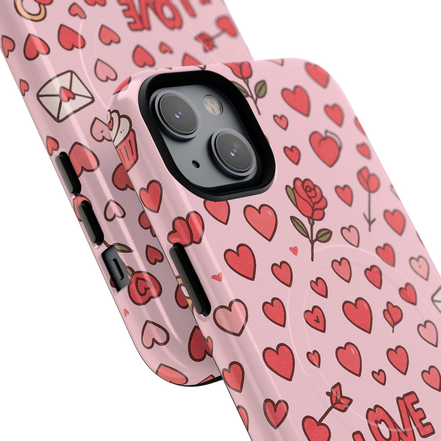 Pink Love Hearts Pattern Tough iPhone Case (MagSafe compatible)