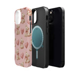 Pink Teddy Hearts Love iPhone Case, Impact-Resistant MagSafe Compatible