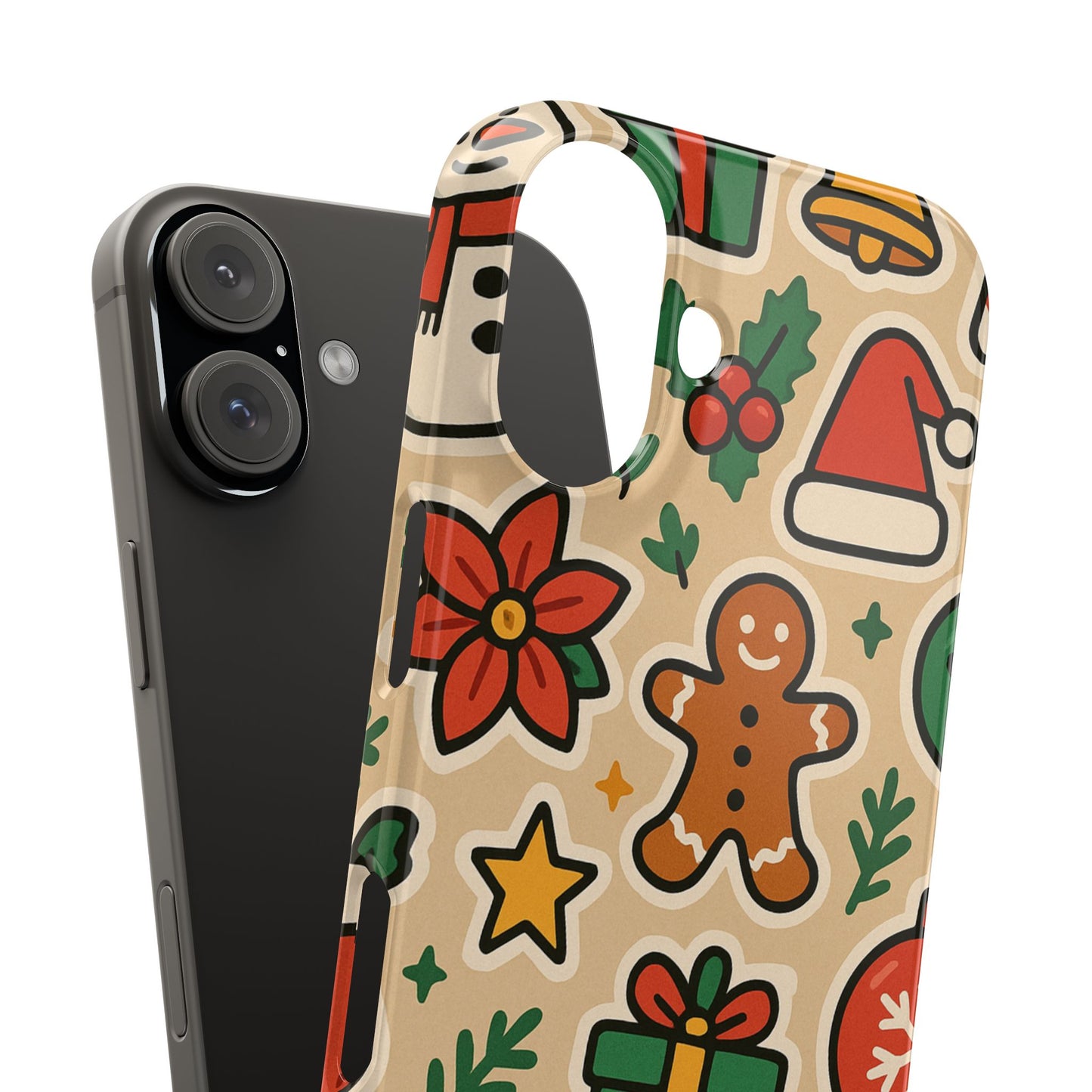 Holiday Pattern Slim iPhone Case — Gingerbread, Santa Hat & Gifts Holiday Design