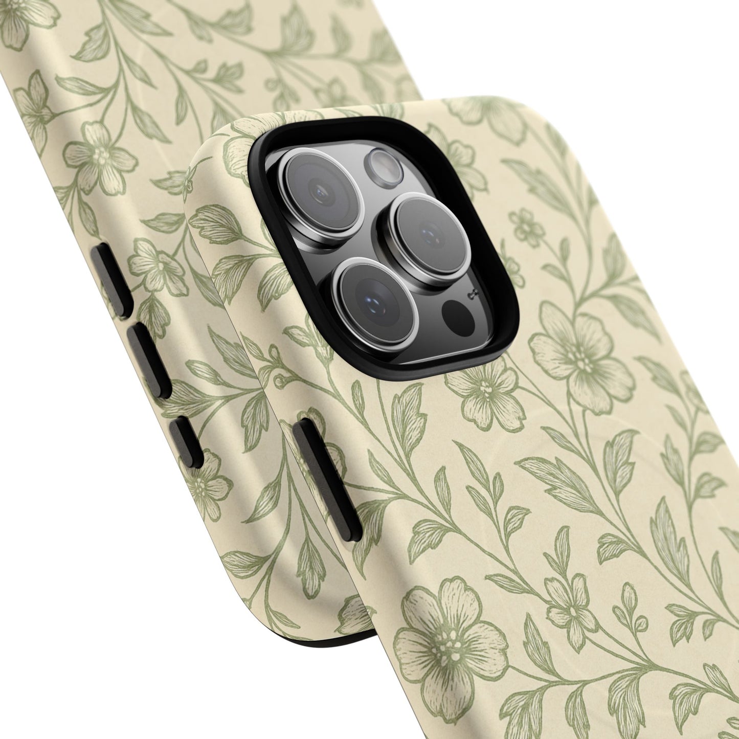 Sage Green Vintage Floral Pattern iPhone Case | MagSafe Compatible
