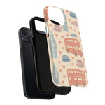 London Icons Hand-Drawn iPhone Case — Cute Double-Decker Bus & Big Ben Pattern with MagSafe compatibility  Shamo's