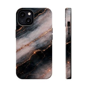Funda de teléfono magnética compatible con MagSafe de mármol negro y oro rosa — Resistente a los impactos